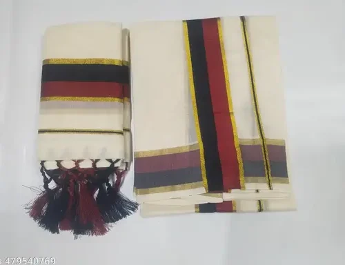 3x3 gold with double colour set mundu 2/2.80 with kunjam
