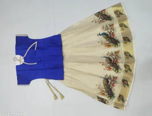 pattu pavadai (skirt) top for girls - peacock design