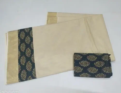 golden tissue pattu pavadai (ajrak stitched) 4 m/ ajrak printed top 1.5 m material