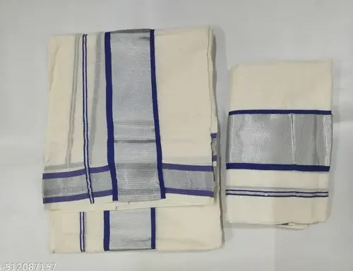 2x3 Silver set mundu - royal blue