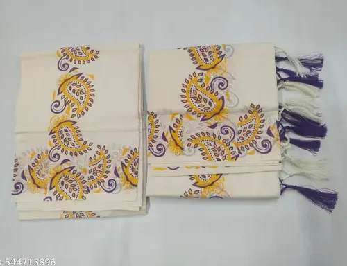 cotton printed set mundu 2/2.80 m with kunjalam - mango design