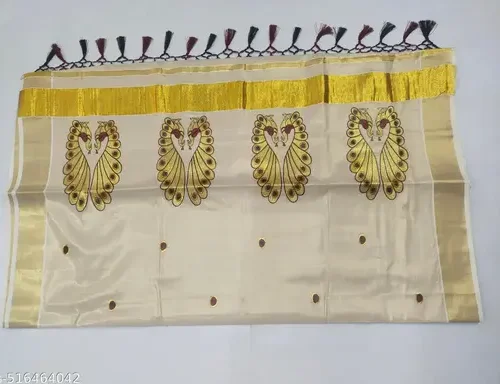 3x3 golden tissue saree 6.25 m with kunjam - embroidary - two peacock