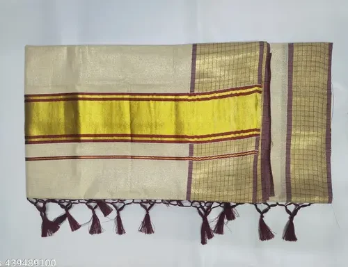 1/2 Cm checked border tissue saree +c 6.25 m with kunjam