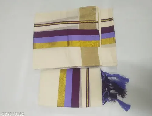 3x3 golden double colour set mundu 2/2.80 with kunjam (3-lines)