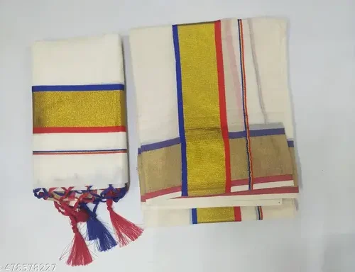 3x3 gold with double colour (raja rani ) set mundu 2/2.80 with kunjam