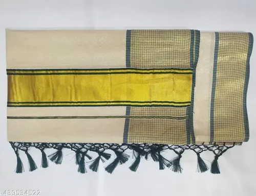 1/4 cm checked border tissue saree +c 6.25 m with kunjam