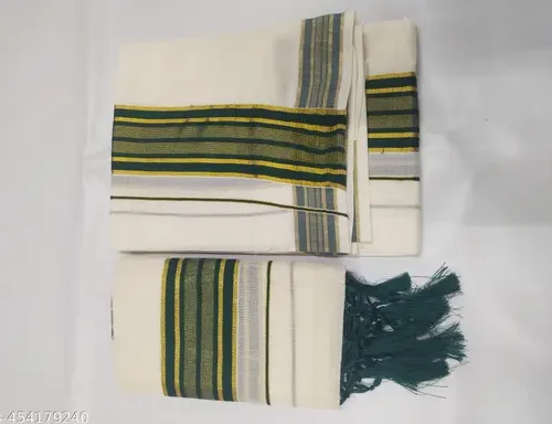 2x3 gold with colour fancy set mundu 2/2.80 with kunjam